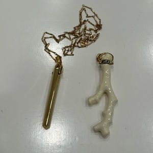 Stella & Dot gold bullet necklace + coral necklace charm